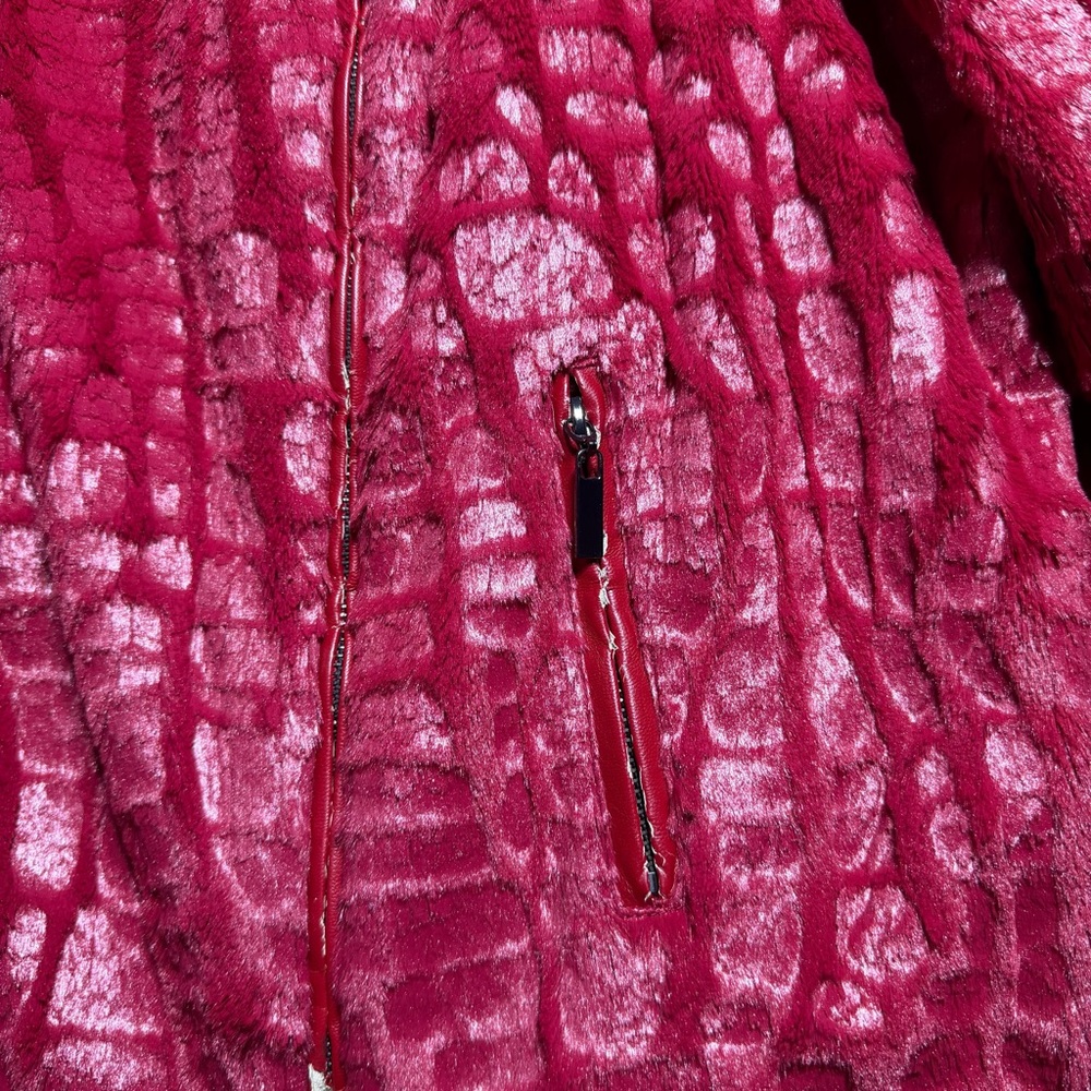Adrienne Landau Red Faux‎ Fur Croc Embossed Zip Jacket Women’s 2X Plush Luxe - Picture 4 of 12